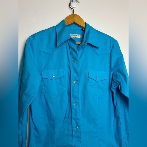 Roper Western Shirt M Ranch Snap Button Down Blue Long Sleeve Cowgirl embroidery - Picture 3 of 10